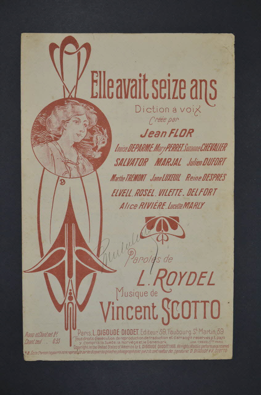 Vincent Scotto ; L. Roydel ; Jean Flor ; Digoudé-Diodet; chanson petit format 1908 1965.168.31 Photo Mucem