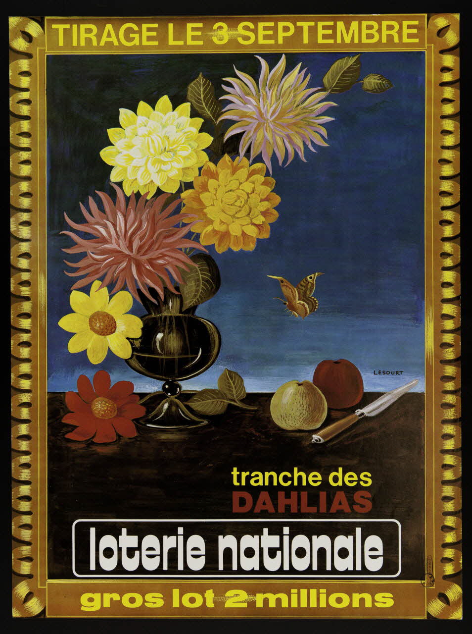 estampe tranche des  DAHLIAS  loterie nationale 1975.103.101 Photo