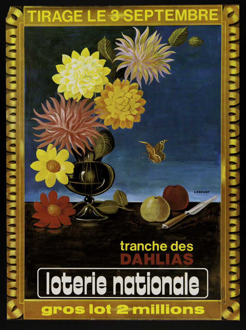estampe tranche des  DAHLIAS  loterie nationale 1975.103.102 Photo
