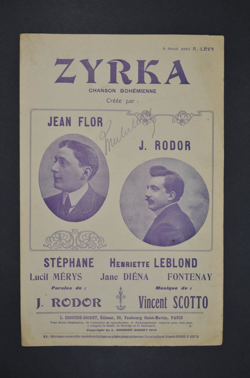 Vincent Scotto ; Jean Rodor ; Jean Flor ; Digoudé-Diodet; chanson petit format 1910 1965.168.32 Photo Mucem