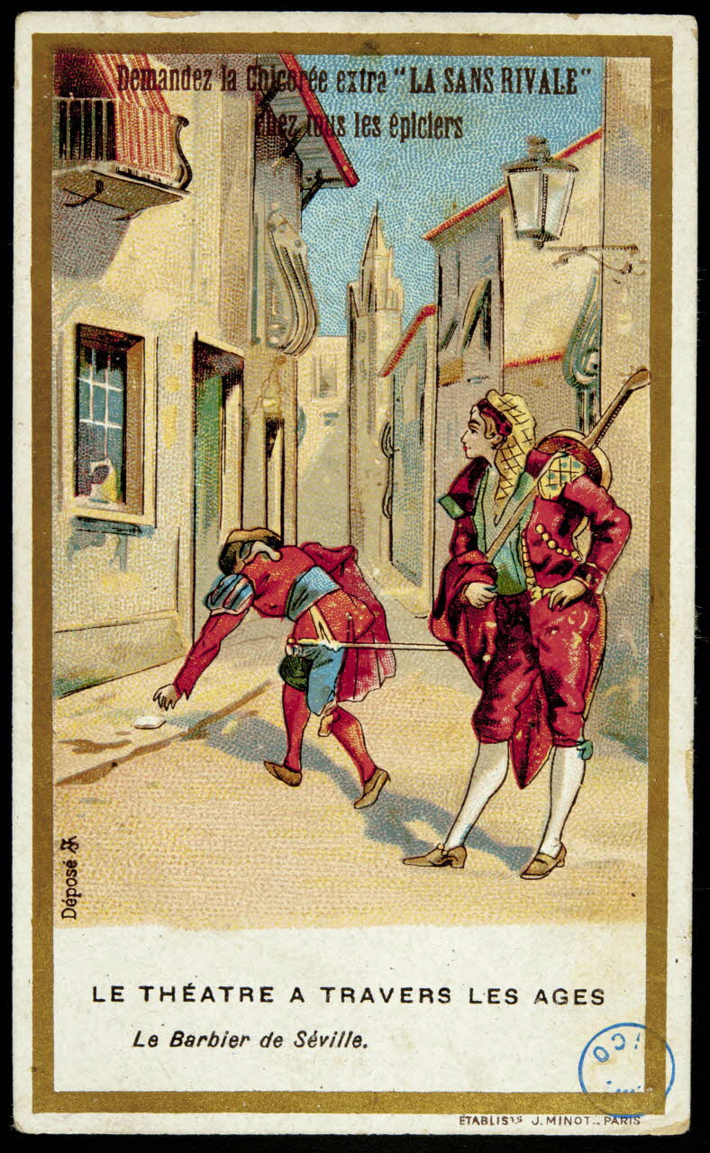carte réclame LE THEATRE A TRAVERS LES AGES  Le Barbier de Séville. 1975.105.10 Photo