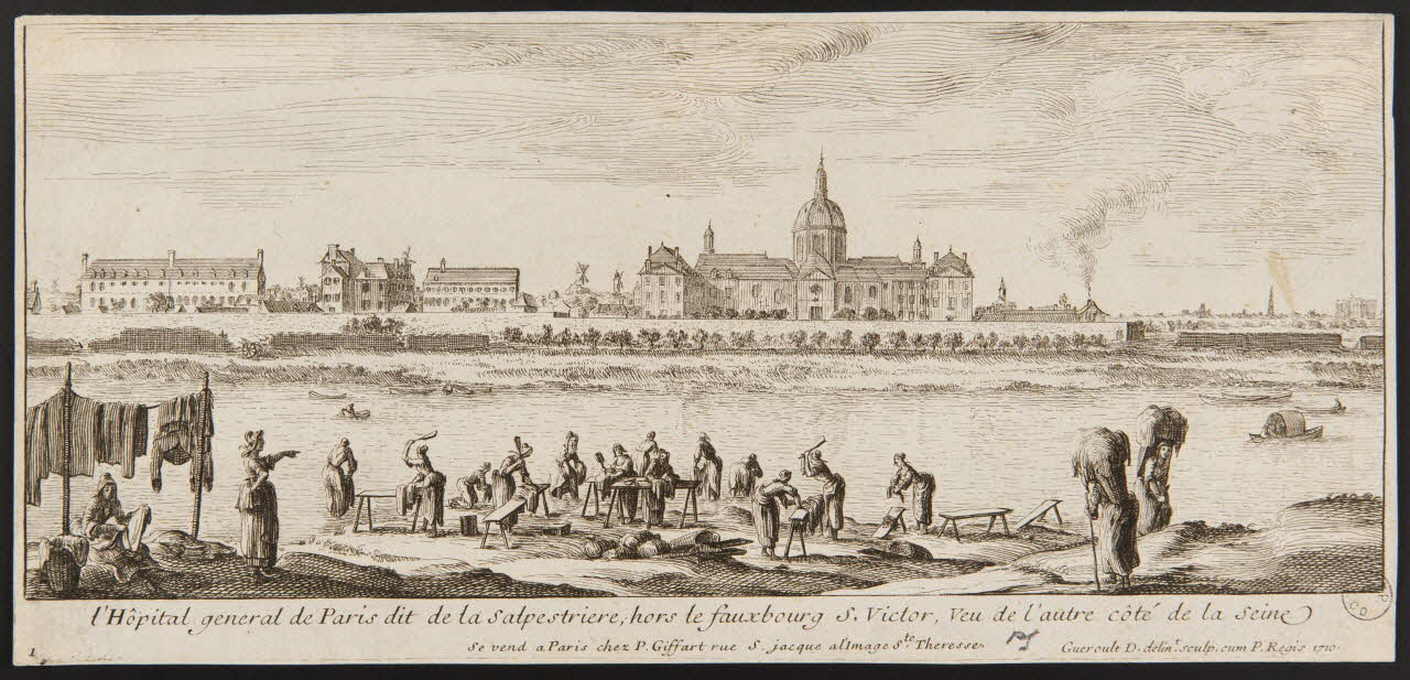 estampe l'Hôpital general de Paris dit de la Salpestriere, hors le fauxbourg S. Victor, Veu de l'autre côté de la Seine 1975.23.1 Photo