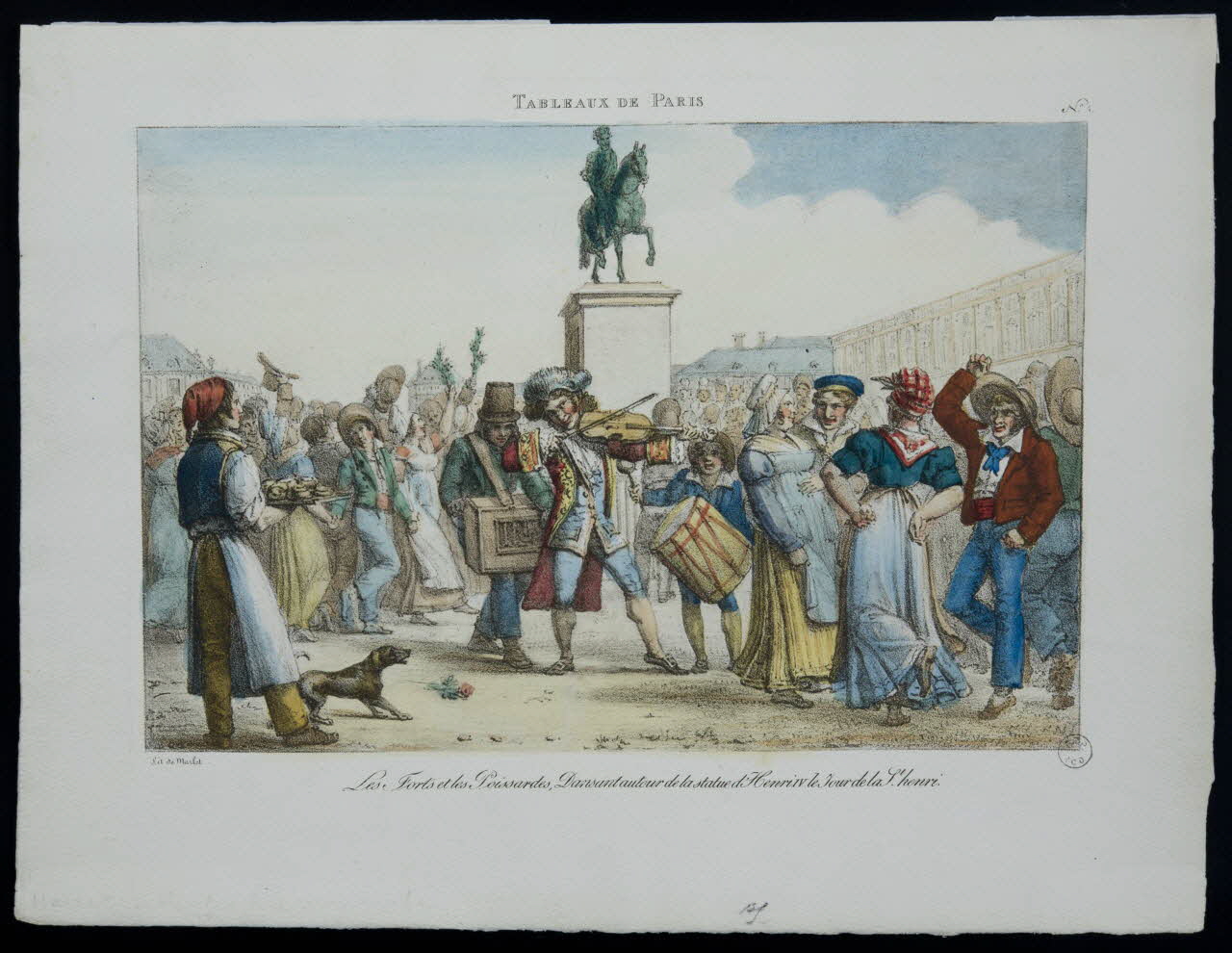 estampe TABLEAUX DE PARIS  Les Forts et les Poissardes, Dansant autour de la statue d'Henri IV le Jour de la St. henri. 1975.23.19 Photo