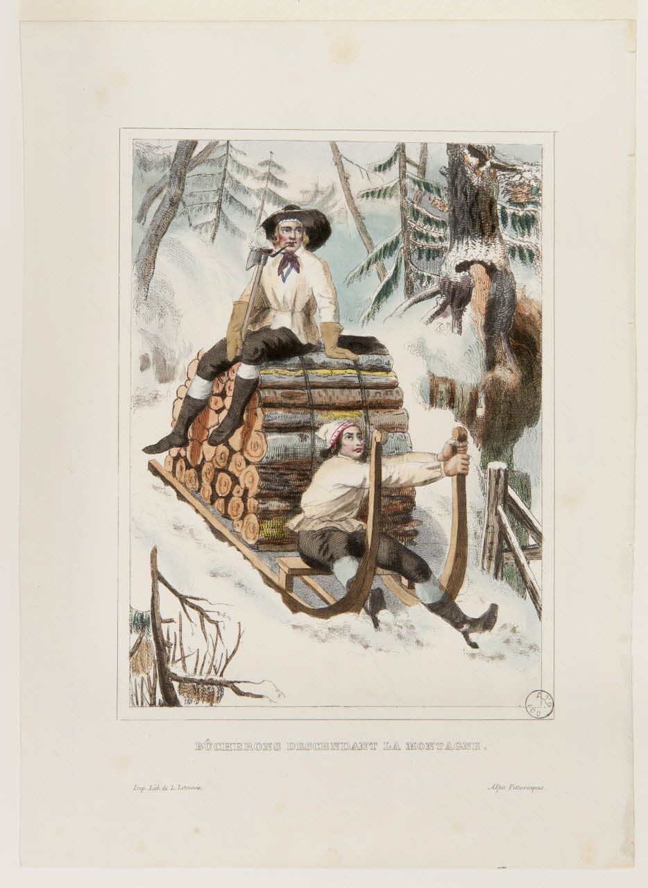 estampe BÛCHERONS DESCENDANT LA MONTAGNE. 1975.23.49 Photo