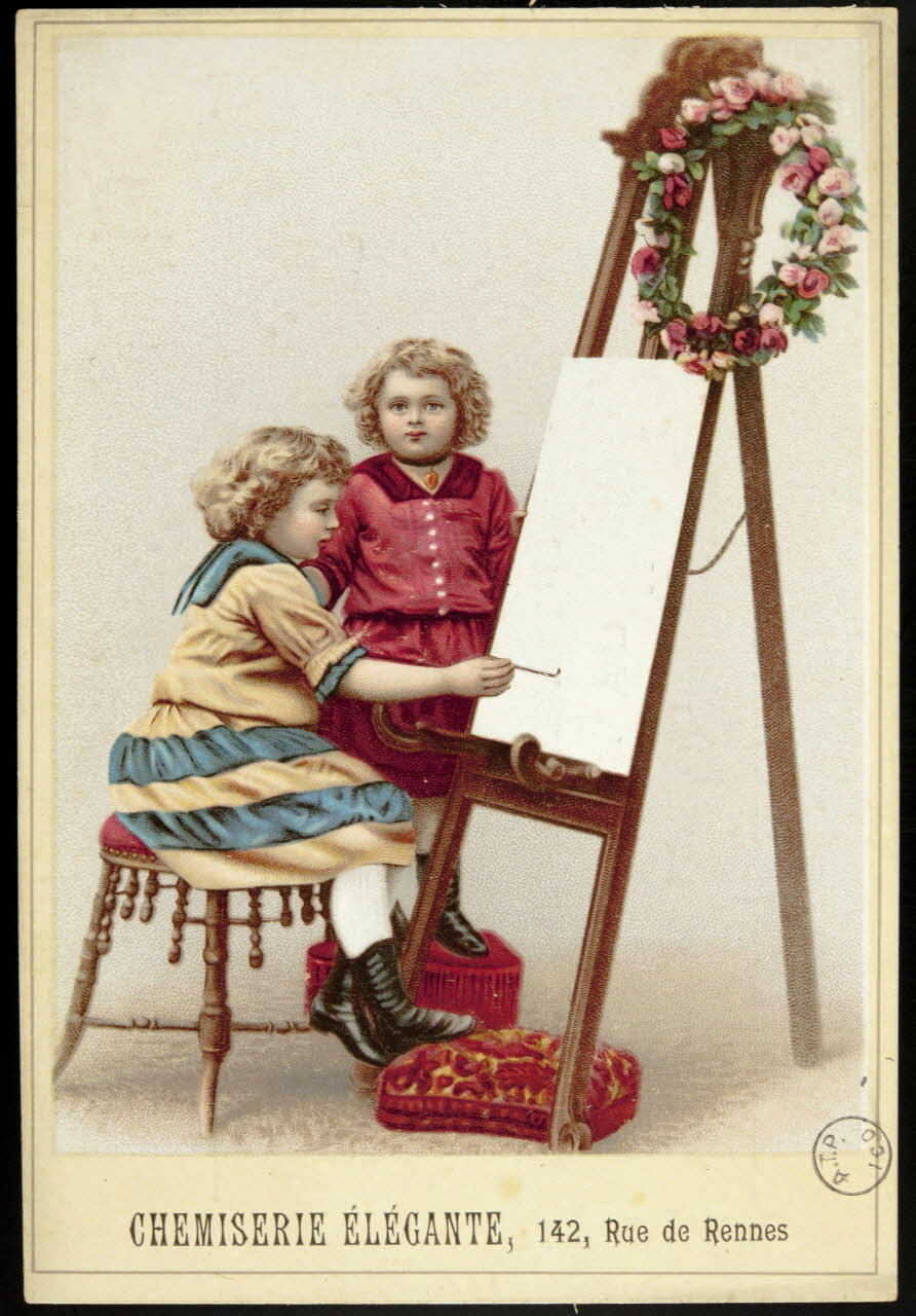 carte réclame Fillettes en train de peindre 1975.3.212 Photo