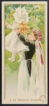 carte réclame Nourrice portant une petite fille en robe de baptême 1975.3.216  Photo
