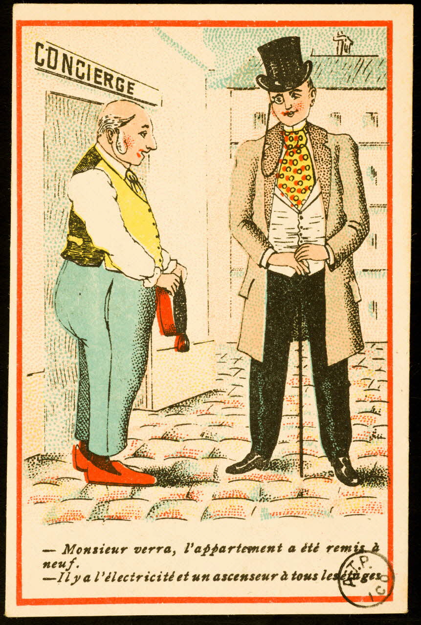 carté réclame Conversation entre deux hommes 1975.3.256 Photo