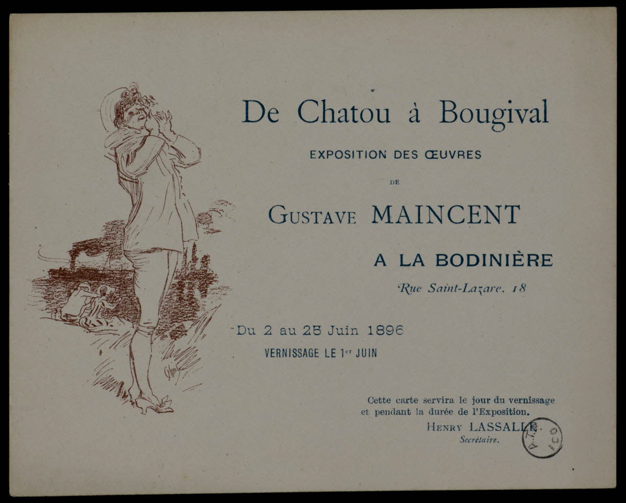 estampe De Chatou à Bougival  EXPOSITION DES OEUVRES  DE  GUSTAVE MAINCENT 1896 1975.3.363 Photo