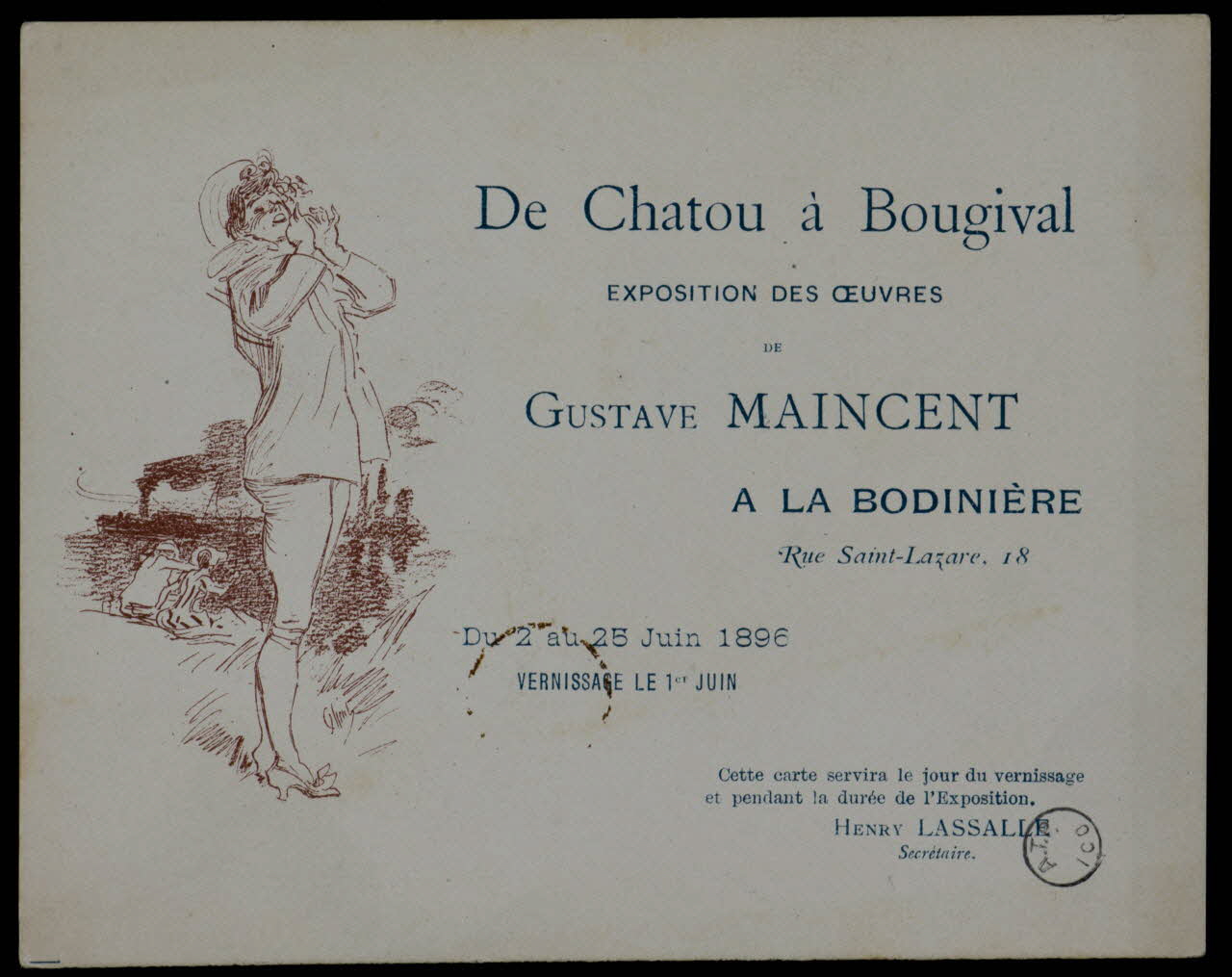 estampe De Chatou à Bougival  EXPOSITION DES OEUVRES  DE  GUSTAVE MAINCENT 1896 1975.3.364 Photo