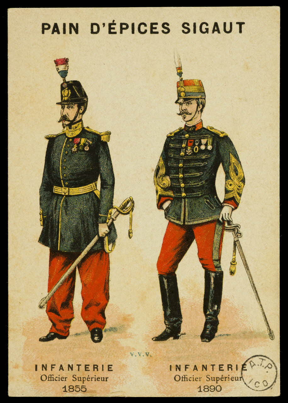 carte réclame PAIN D'EPICES SIGAUT  INFANTERIE  Officier Supérieur  1855  INFANTERIE  Officier Supérieur  1890 1975.3.55 Photo