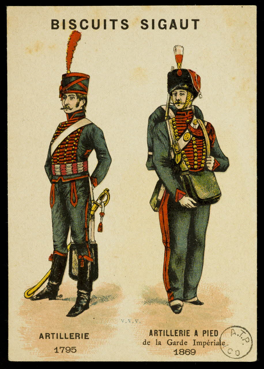 carte réclame BISCUITS SIGAUT  ARTILLERIE 1795  ARTILLERIE A PIED  de la Garde Impériale  1869 1975.3.56 Photo