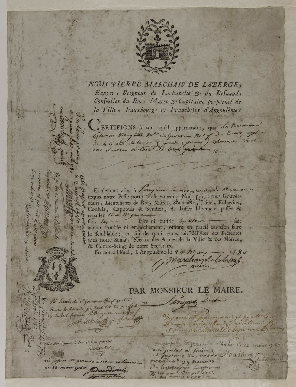 estampe Laissez-passer daté 1780 Poitou-Charentes, France 1780 1975.34.1 Photo