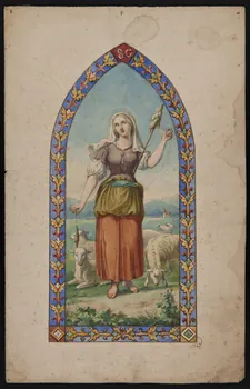 dessin Projet de store : Sainte Geneviève filant parmi ses moutons 1975.37.57 Photo