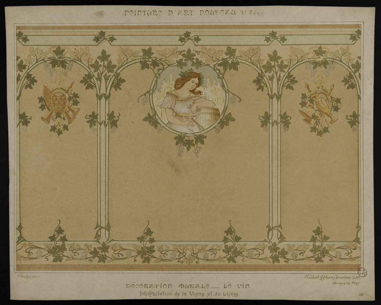 estampe PEINTURE D'ART NOUVEAU  DECORATION MURALE - LE VIN 1975.37.71 Photo