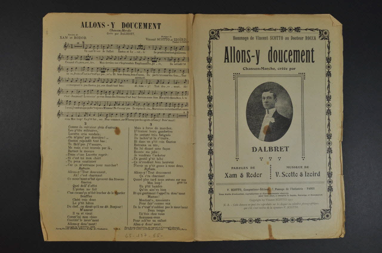 Jean Rodor ; Xam ; Vincent Scotto ; Louis Izoird ; Paul Dalbret chanson petit format 1911 1965.168.55 Photo Mucem