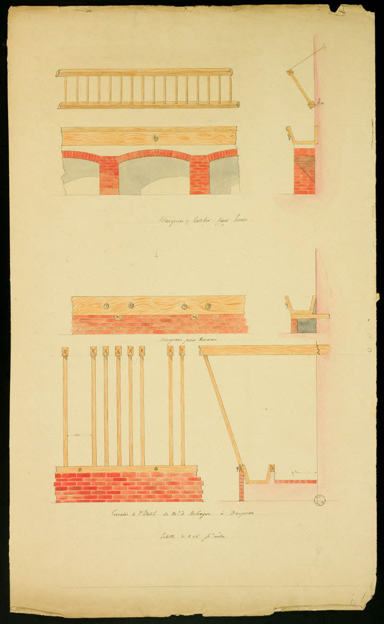Fernand Langlois partie d'un ensemble de dessins Cornadis d'étable, mangeoire pour bouverie et ratelier pour écurie Ile-de-France, France 1870-1880 1975.42.10 Photo