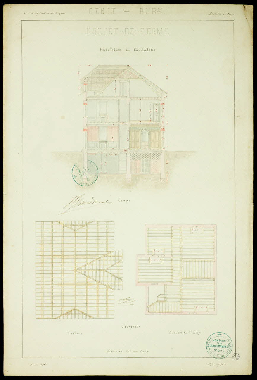 Fernand Langlois partie d'un ensemble de dessins PROJET-DE-FERME  Habitation du Cultivateur  Coupe Ile-de-France, France 1875 1975.42.13 Photo