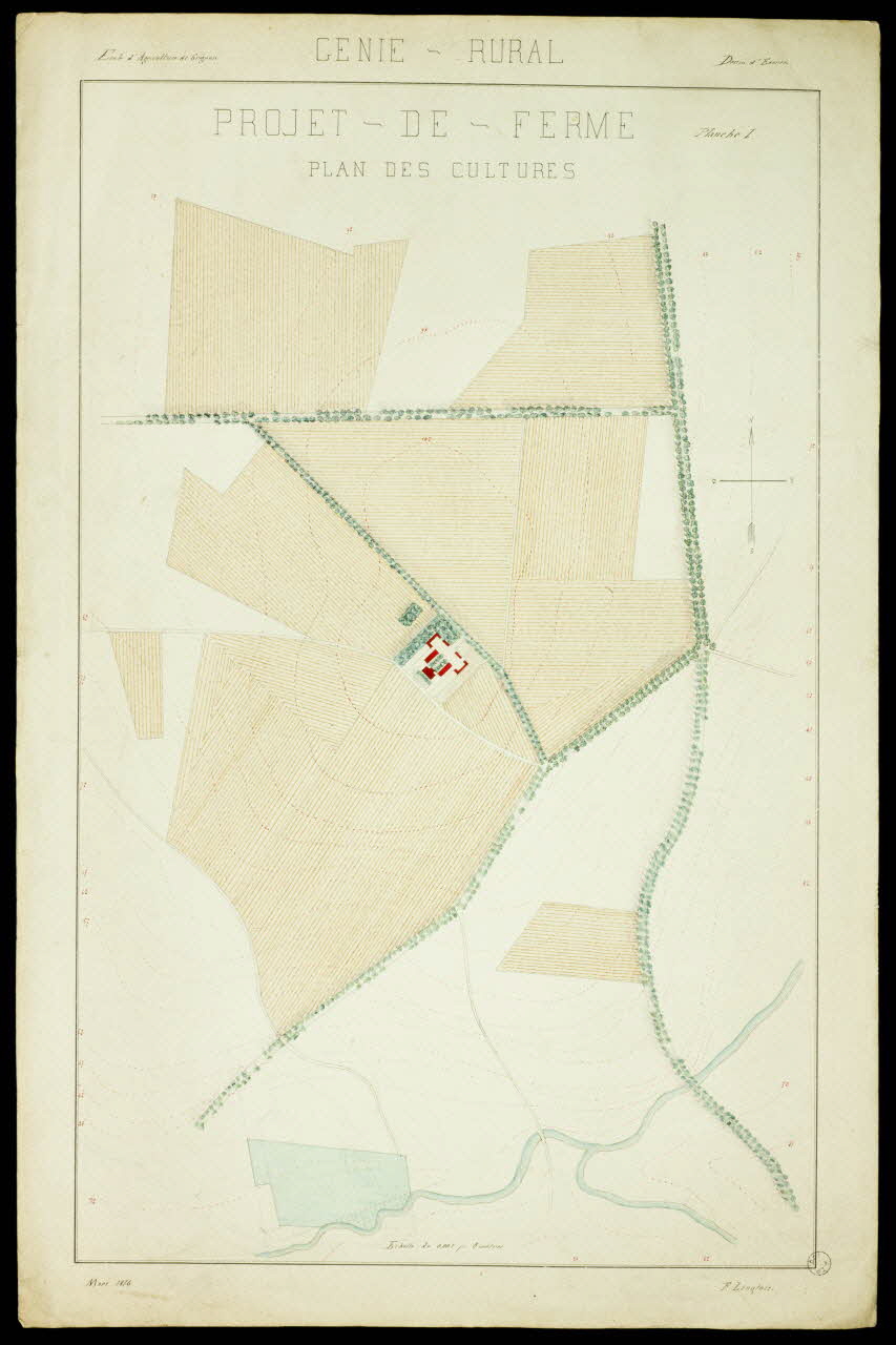 Fernand Langlois partie d'un ensemble de dessins PROJET-DE-FERME  PLAN DES CULTURES Ile-de-France, France 1876 1975.42.2 Photo