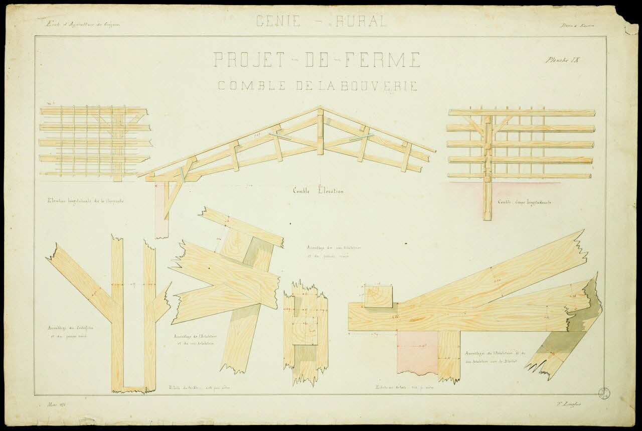 Fernand Langlois partie d'un ensemble de dessins PROJET-DE-FERME  COMBLE DE LA BOUVERIE Ile-de-France, France 1876 1975.42.8 Photo