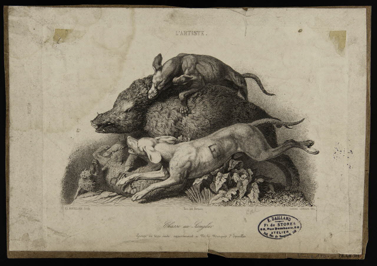 estampe L'ARTISTE.  Chasse au Sanglier. 1975.46.100 Photo