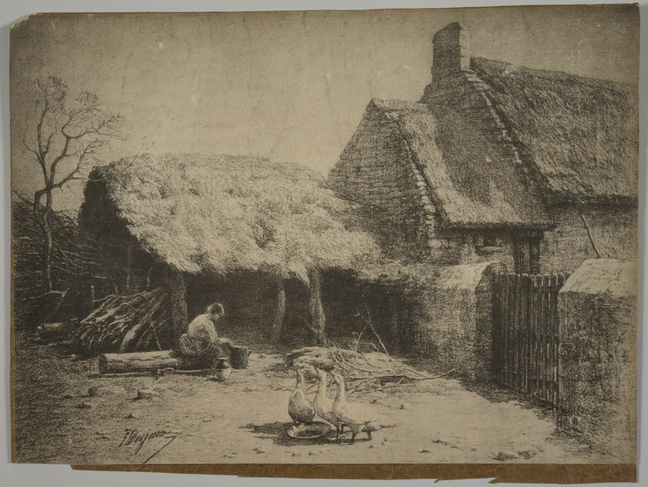 estampe Femme et trois oies devant une ferme 1975.46.189 Photo