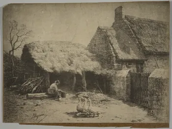 estampe Femme et trois oies devant une ferme 1975.46.189 Photo