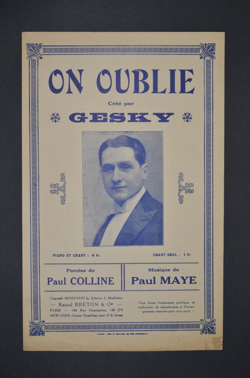 Paul Colline ; Paul Mayé ; Paul Gesky ; Raoul Breton chanson petit format 1928 1966.170.3 Photo Mucem