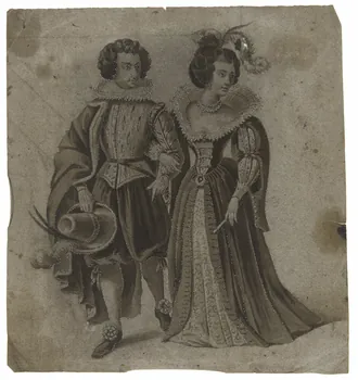 Dailland E. ; Ziegler dessin Couple en vêtements d'époque Louis XIII 1880 1975.46.226 Photo