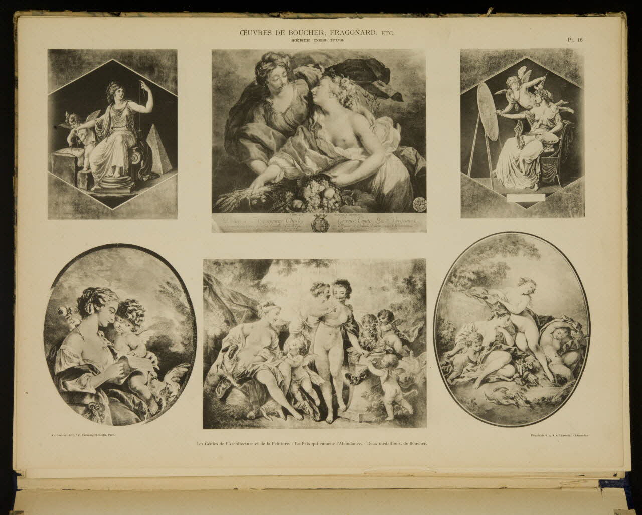 album OEUVRES DE BOUCHER, FRAGONARD, ECT.  SERIE DES NUS  Les Génies de l'Architecture et de la Peinture. - La Paix qui ramène l'Abondance. - Deux médaillons, de Boucher. 1975.46.240.18 Photo