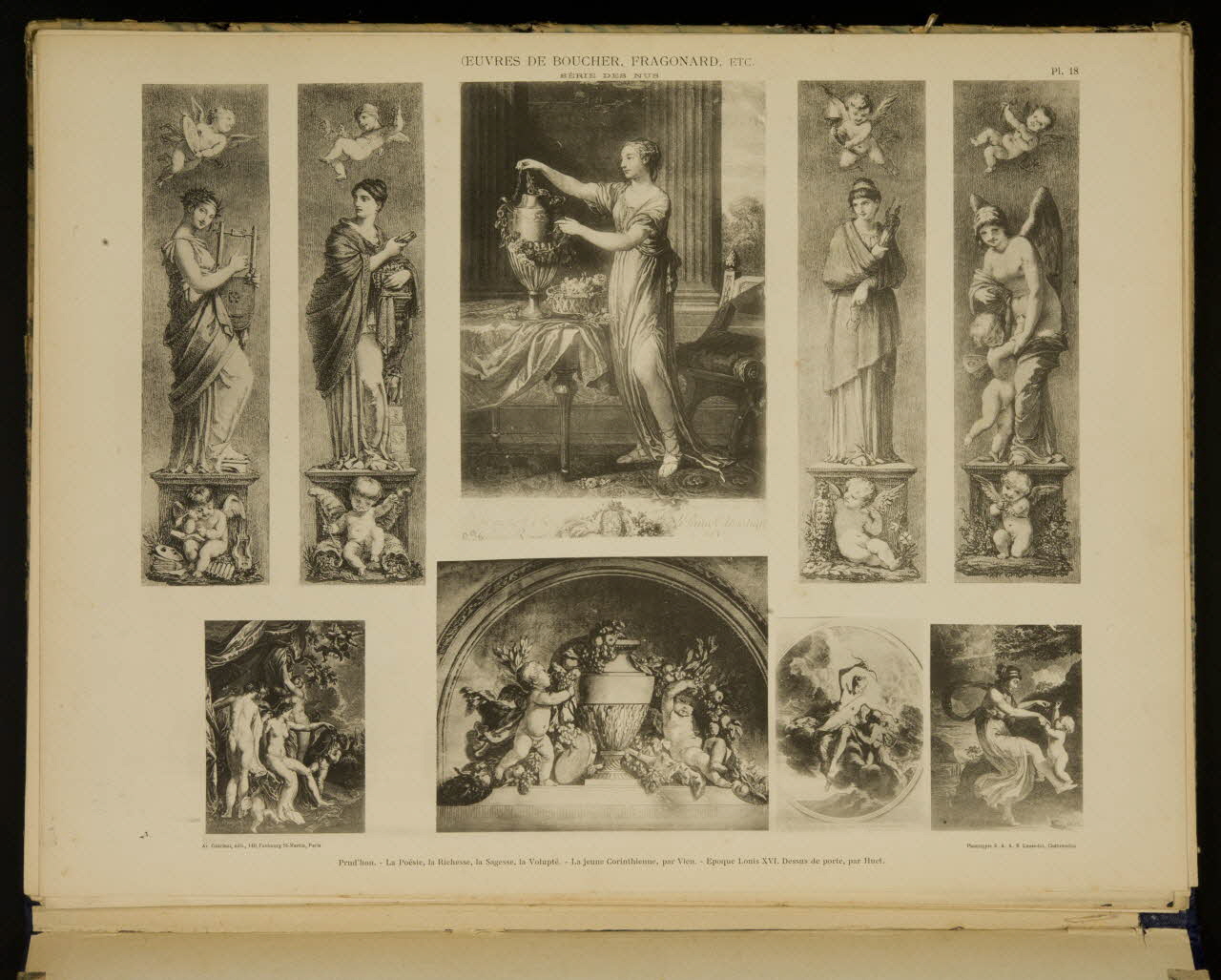 album OEUVRES DE BOUCHER, FRAGONARD, ECT.  SERIE DES NUS  Prud'hon. - La Poésie, la Richesse, la Sagesse, la Volupté. - La jeune Corinthienne, par Vien. - Epoque Louis XVI. Dessus de porte, par huet. 1975.46.240.20 Photo