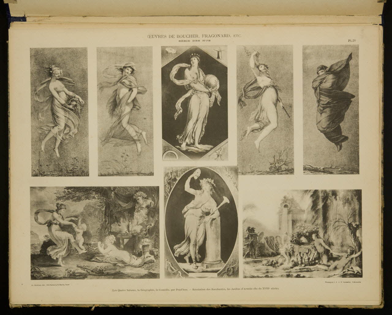 album OEUVRES DE BOUCHER, FRAGONARD, ECT.  SERIE DES NUS  Les Quatre Saisons, la Géographie, la Comédie, par Prud'hon. - Recréation des Bacchantes, les Jardins d'Armide (fin du XVIIIe siècle). 1975.46.240.22 Photo