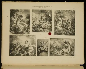 album OEUVRES DE BOUCHER, FRAGONARD, ECT.  SERIE DES NUS  Boucher. - 1. L'Amour oiseleur. - 2. L'Amour moissonneur. - 3. L'Amour vendangeur. - 4. L'Astronomie. - 5. GRoupe d'Enfants. - 6. Vénus couronnée. 1975.46.240.7  Photo
