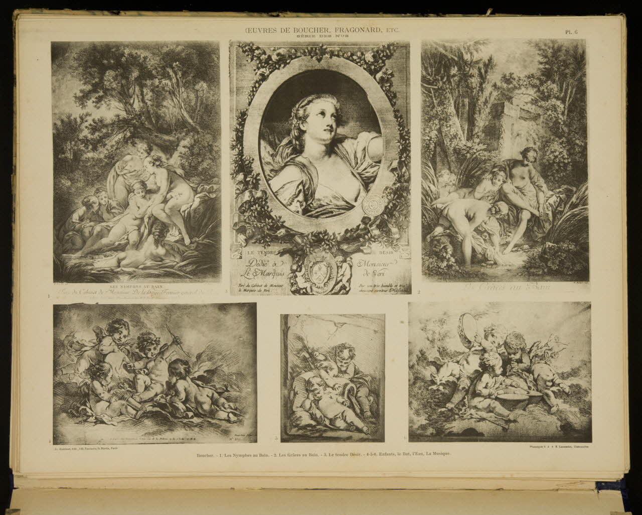 album OEUVRES DE BOUCHER, FRAGONARD, ECT.  SERIE DES NUS  Boucher. - 1. Les Nymphes au bain. - 2. Les Grâces au bain. - 3. Le tendre Désir. - 4-5-6. Enfants, le But, l'Eau, La Musique. 1975.46.240.8  Photo