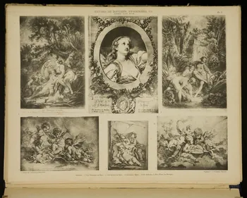 album OEUVRES DE BOUCHER, FRAGONARD, ECT.  SERIE DES NUS  Boucher. - 1. Les Nymphes au bain. - 2. Les Grâces au bain. - 3. Le tendre Désir. - 4-5-6. Enfants, le But, l'Eau, La Musique. 1975.46.240.8  Photo
