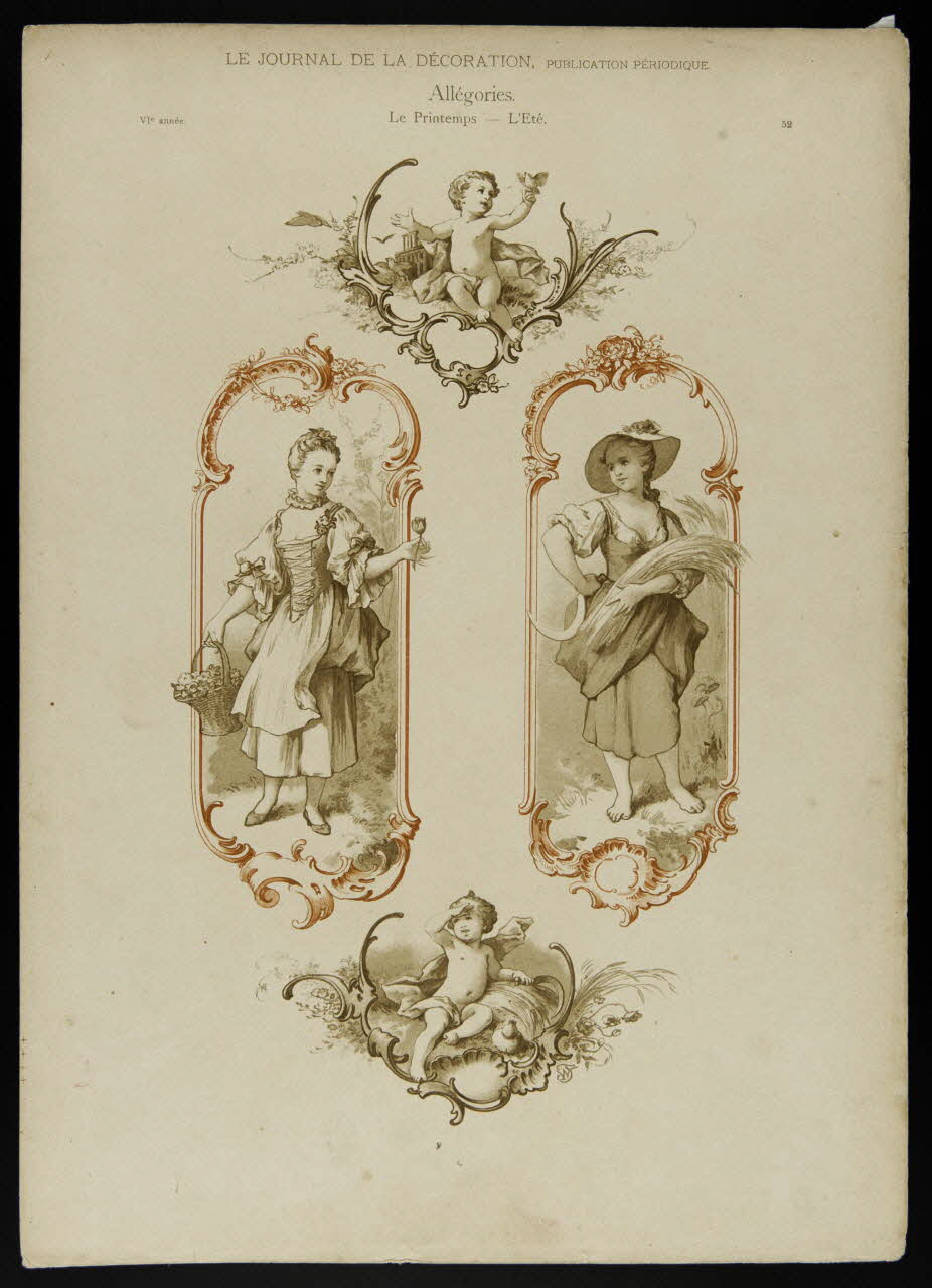 estampe LE JOURNAL DE LA DECORATION, PUBLICATION PERIODIQUE.  Allégories.  Le Printemps - L'Eté. 1975.46.259 Photo