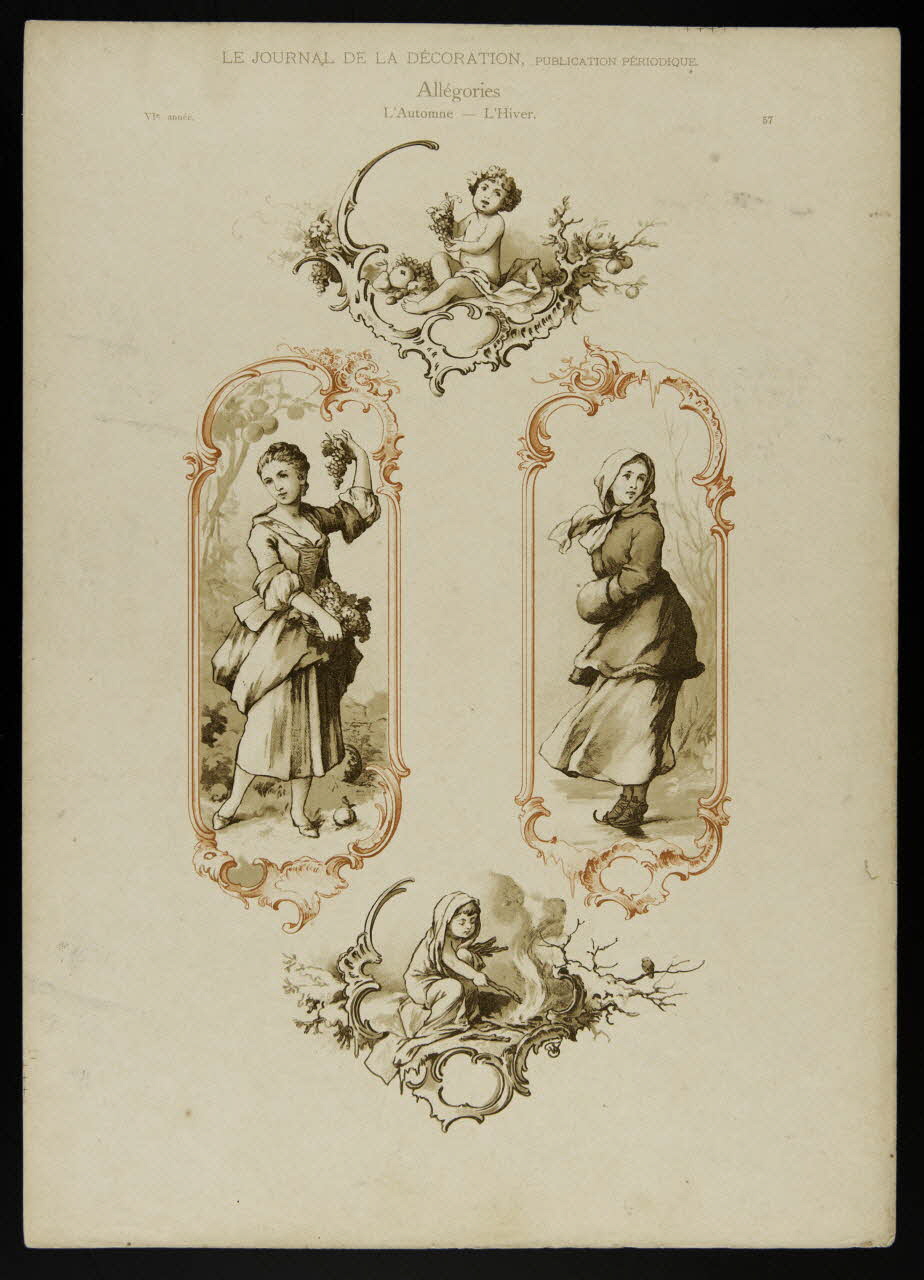 estampe LE JOURNAL DE LA DECORATION, PUBLICATION PERIODIQUE.  Allégories  L'Automne - L'Hiver. 1975.46.260 Photo