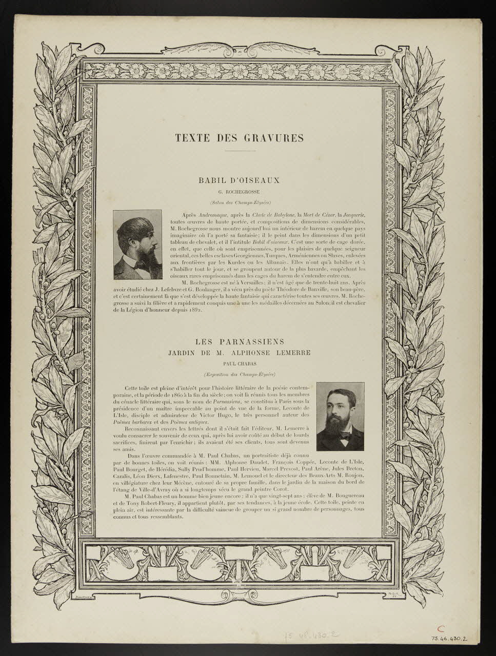 estampe TEXTE DES GRAVURES. 1975.46.430.2 Photo