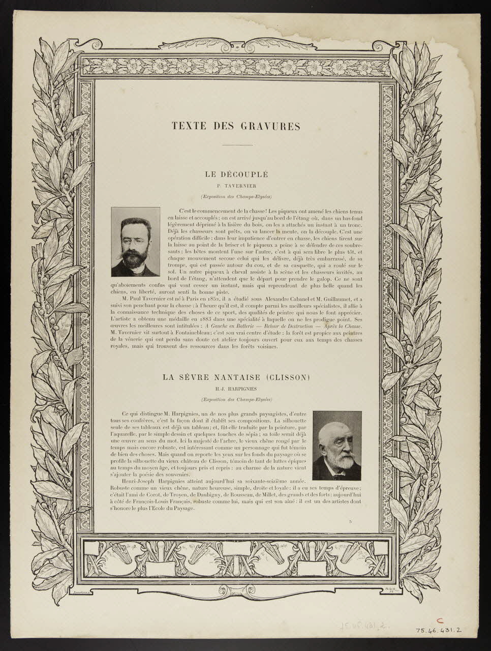 estampe TEXTE DES GRAVURES. 1975.46.431.2 Photo