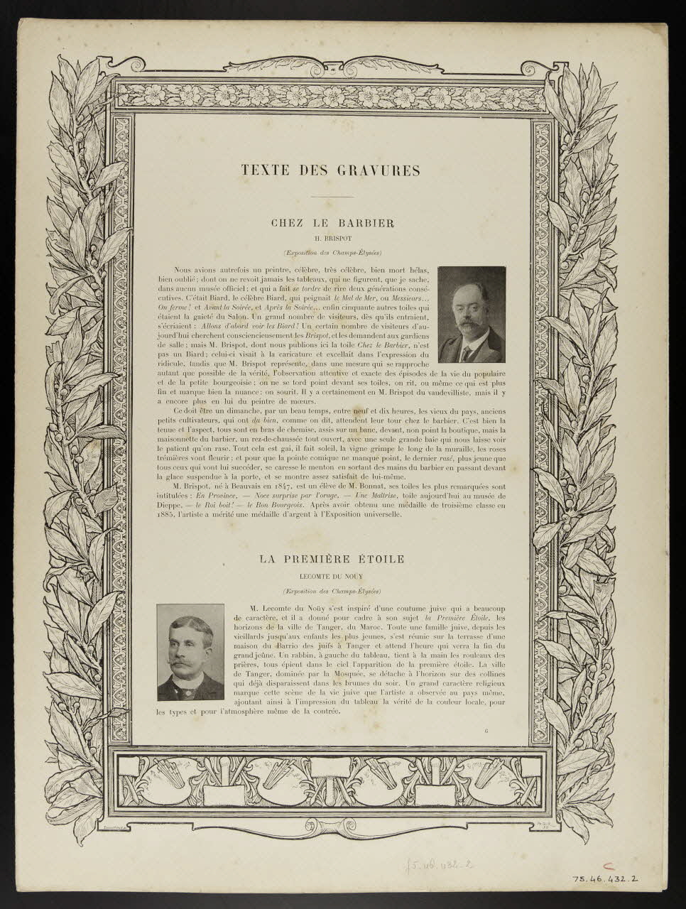 estampe TEXTE DES GRAVURES. 1975.46.432.2 Photo