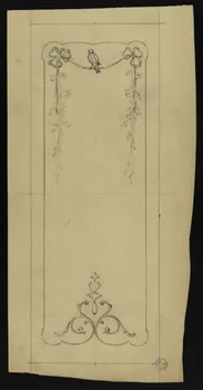 Dailland E. dessin Esquisse d'un projet de store de boutique : guirlandes et oiseau 1880 1975.46.475 Photo