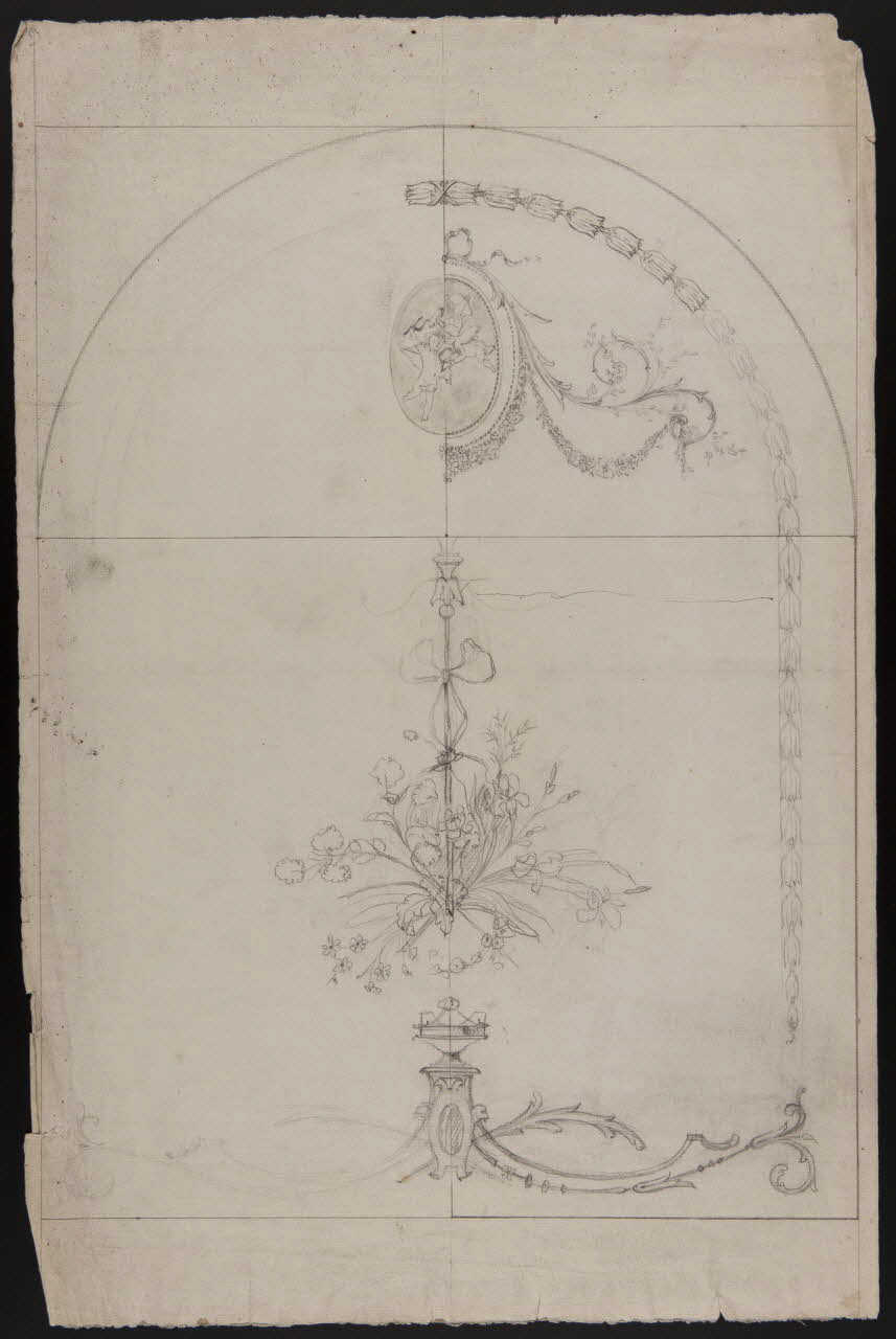 Dailland E. dessin Esquisse d'un projet de store : bouquet et médaillon 1880 1975.46.5 Photo