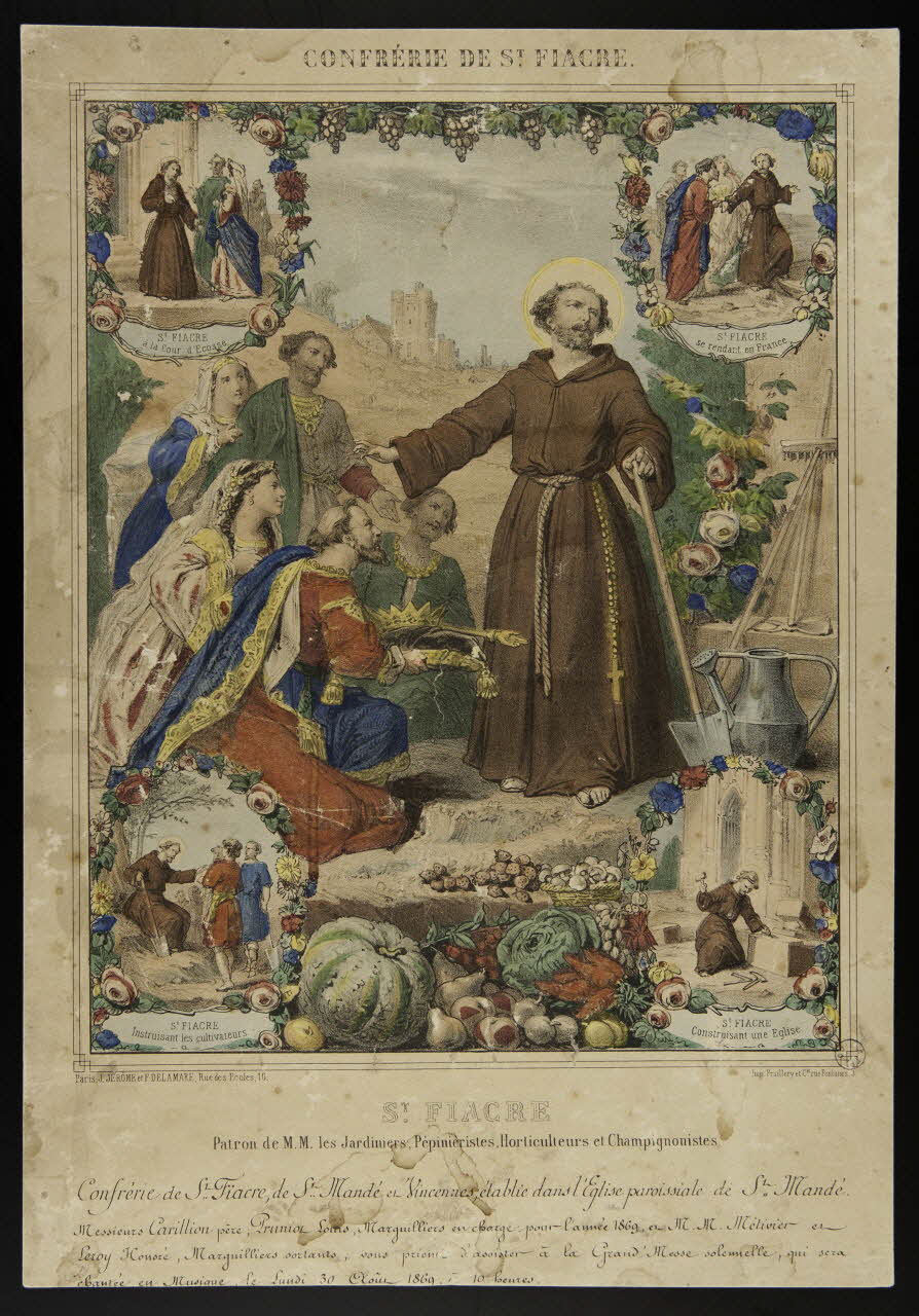 estampe St. FIACRE  Patron de M. M. les Jardiniers, Pépinièristes, Horticulteurs et Champignonistes. 1975.65.3 Photo