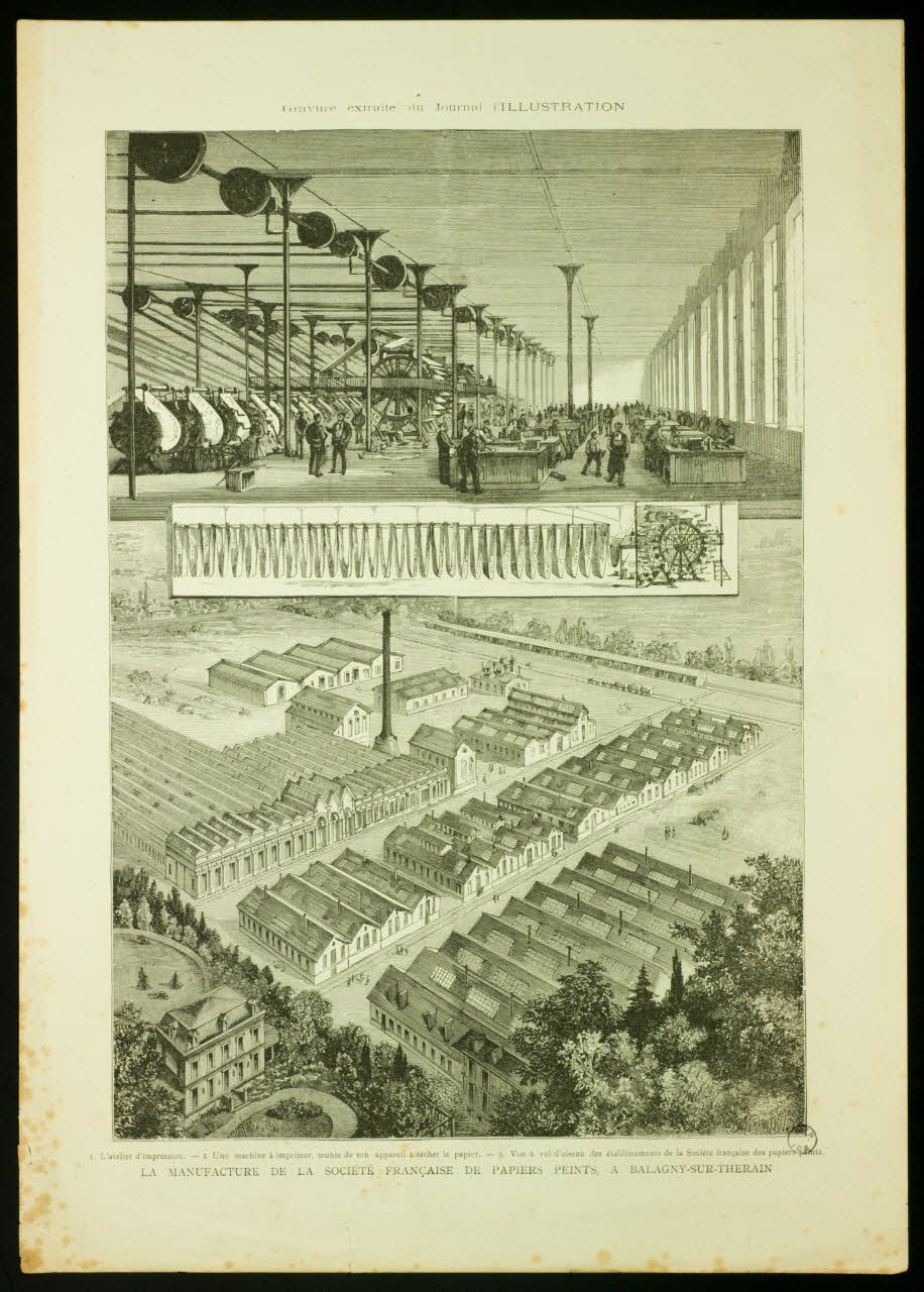 estampe LA MANUFACTURE DE LA SOCIETE FRANCAISE DE PAPIERS PEINTS, A BALAGNY-SUR-THERAIN 1880 1975.7.12 Photo
