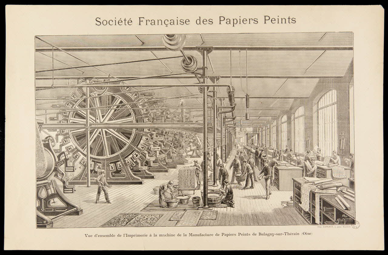 estampe Société Française des Papiers Peints  Vue d'ensemble de l'Imprimerie à la machine de la Manufacture de Papiers Peints de Balagny-sur-Thérain (Oise) 1880 1975.7.13 Photo