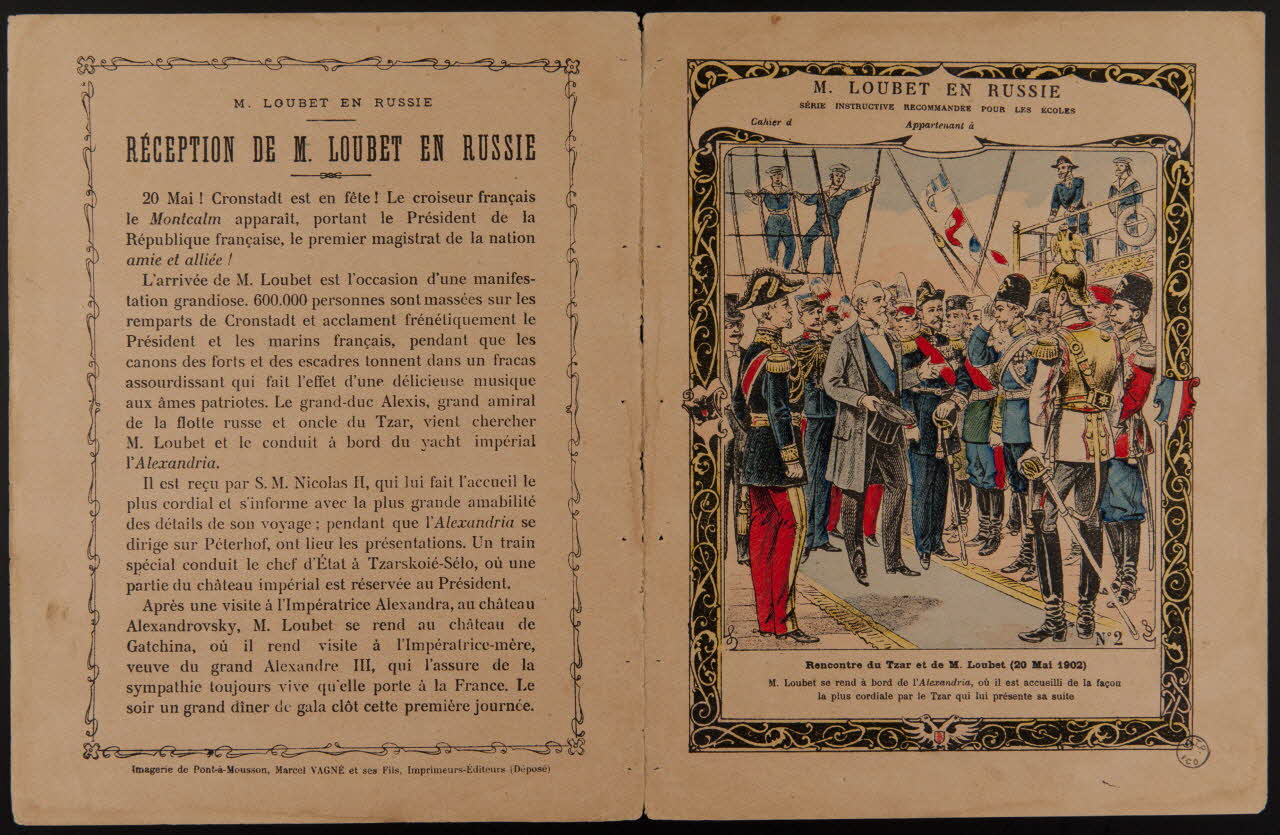 Vagné Et Cie estampe M. LOUBET EN RUSSIE  Rencontre du Tzar et de M. Loubet (20 mai 1902) Lorraine, France 1902 1975.73.2.1-2 Photo