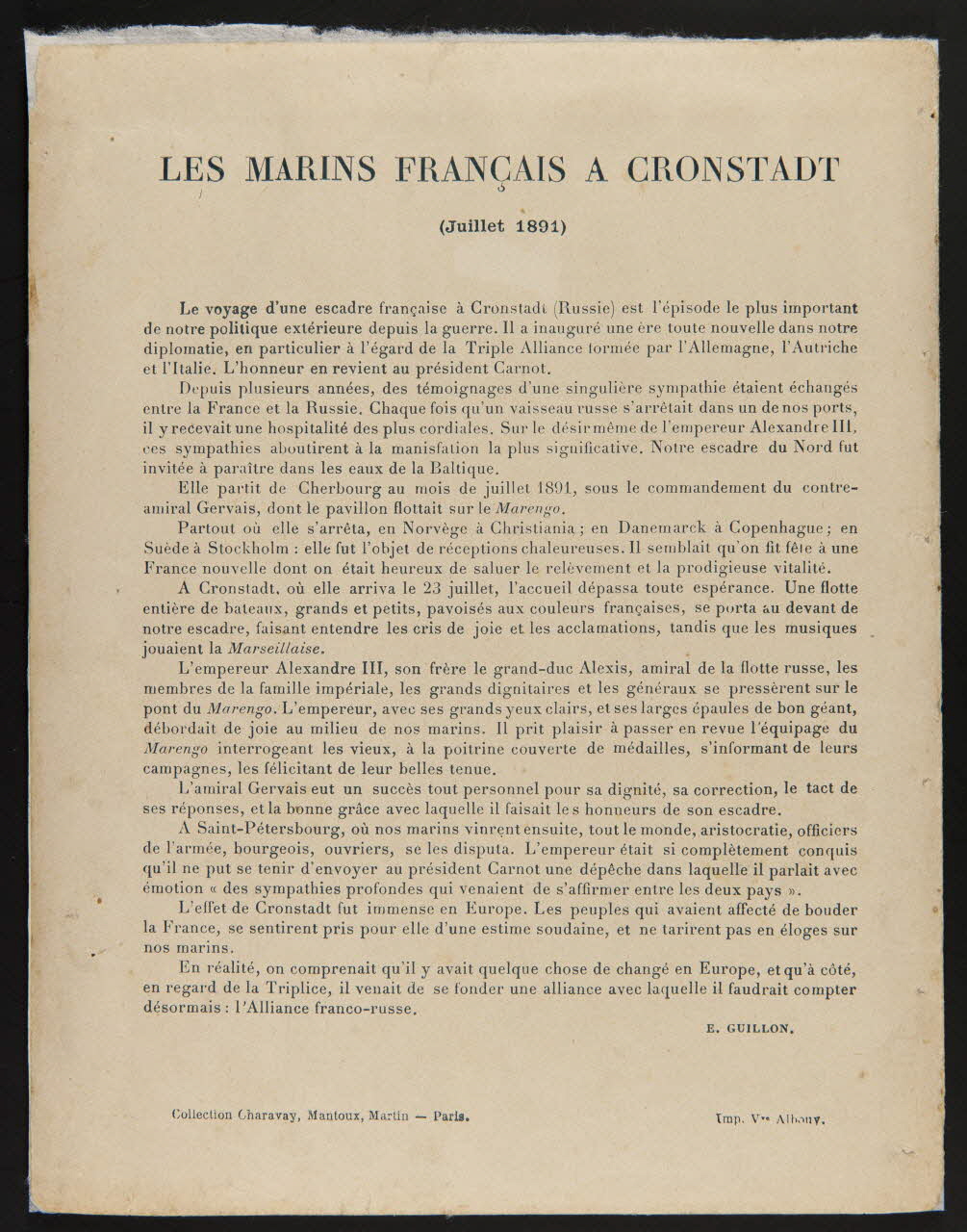 estampe LES MARINS FRANCAIS A CRONSTADT 1975.73.4.2 Photo
