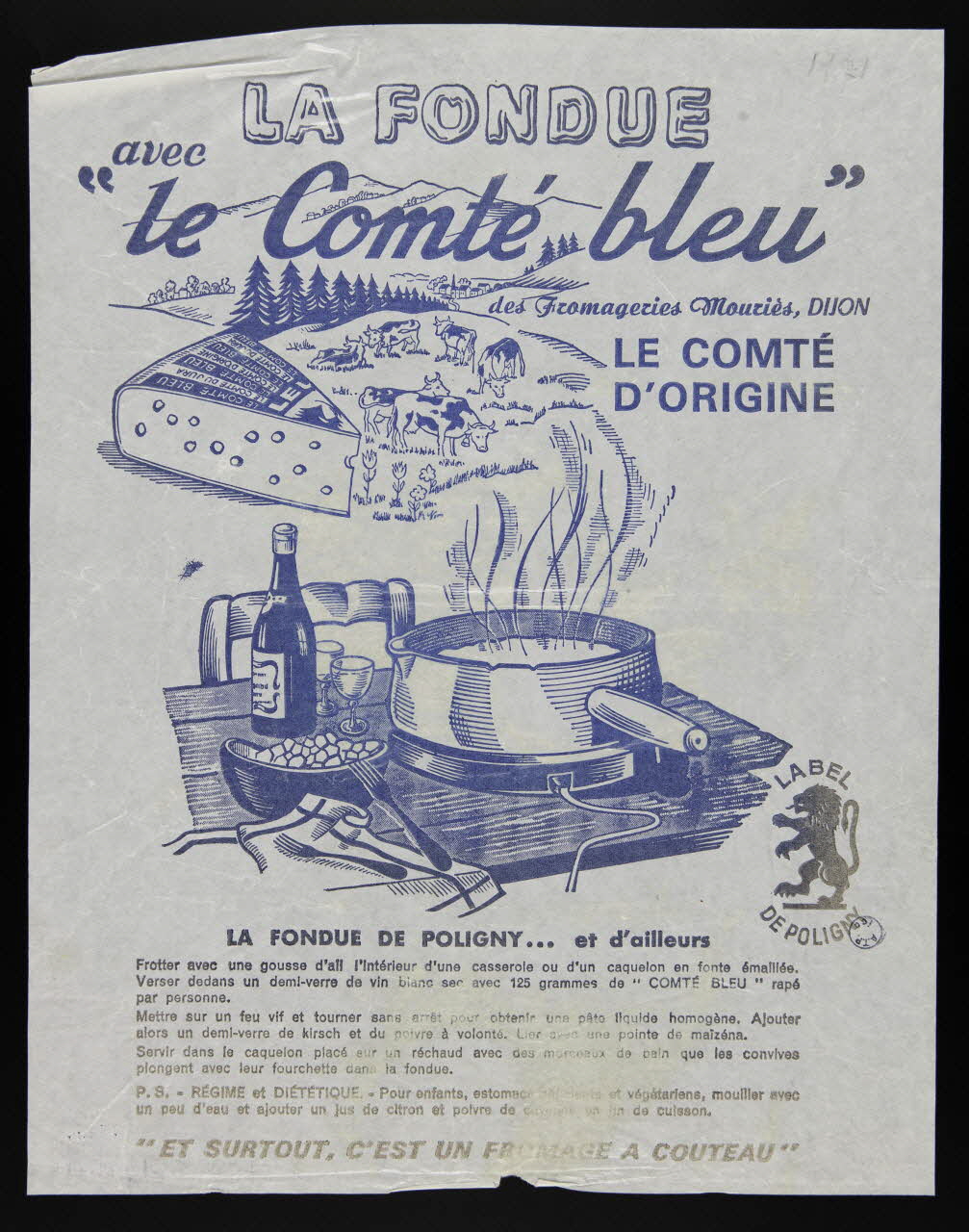 estampe LA FONDUE  avec  "Le Comté bleu" 1975.8.14 Photo
