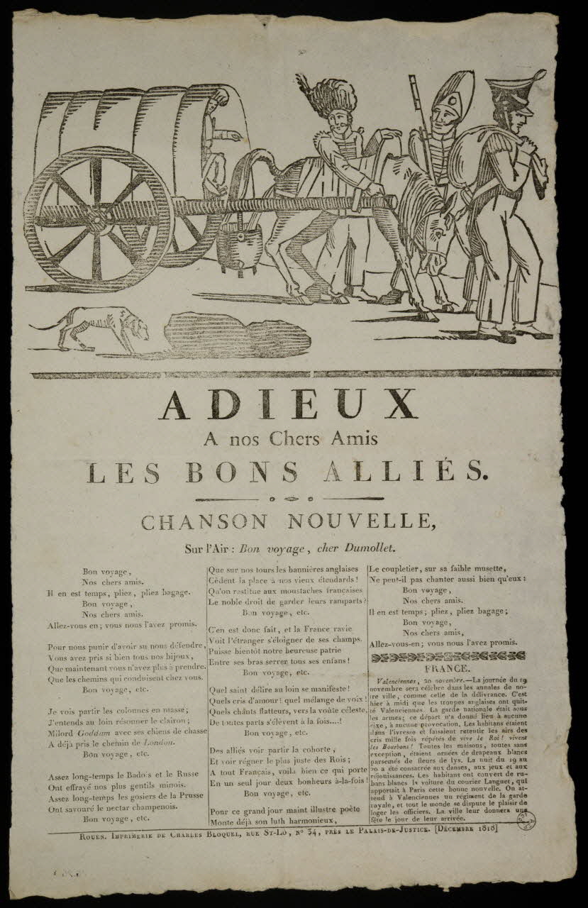 Bloquel Charles ; Bloquel-Gallier Charles imagerie ancienne ADIEUX  A nos Chers Amis  LES BONS ALLIES. Rouen 1818 1975.96.1 Photo
