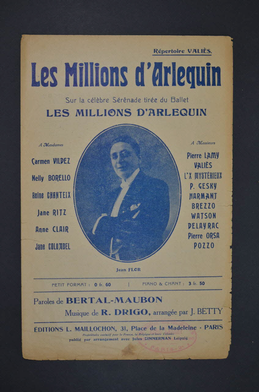 Richard Drigo ; J. Betty ; Marcel Bertal ; Louis Maubon ; Valiès ; L. Maillochon chanson petit format Île-de-France, France 1921 1966.179.3 Photo Mucem