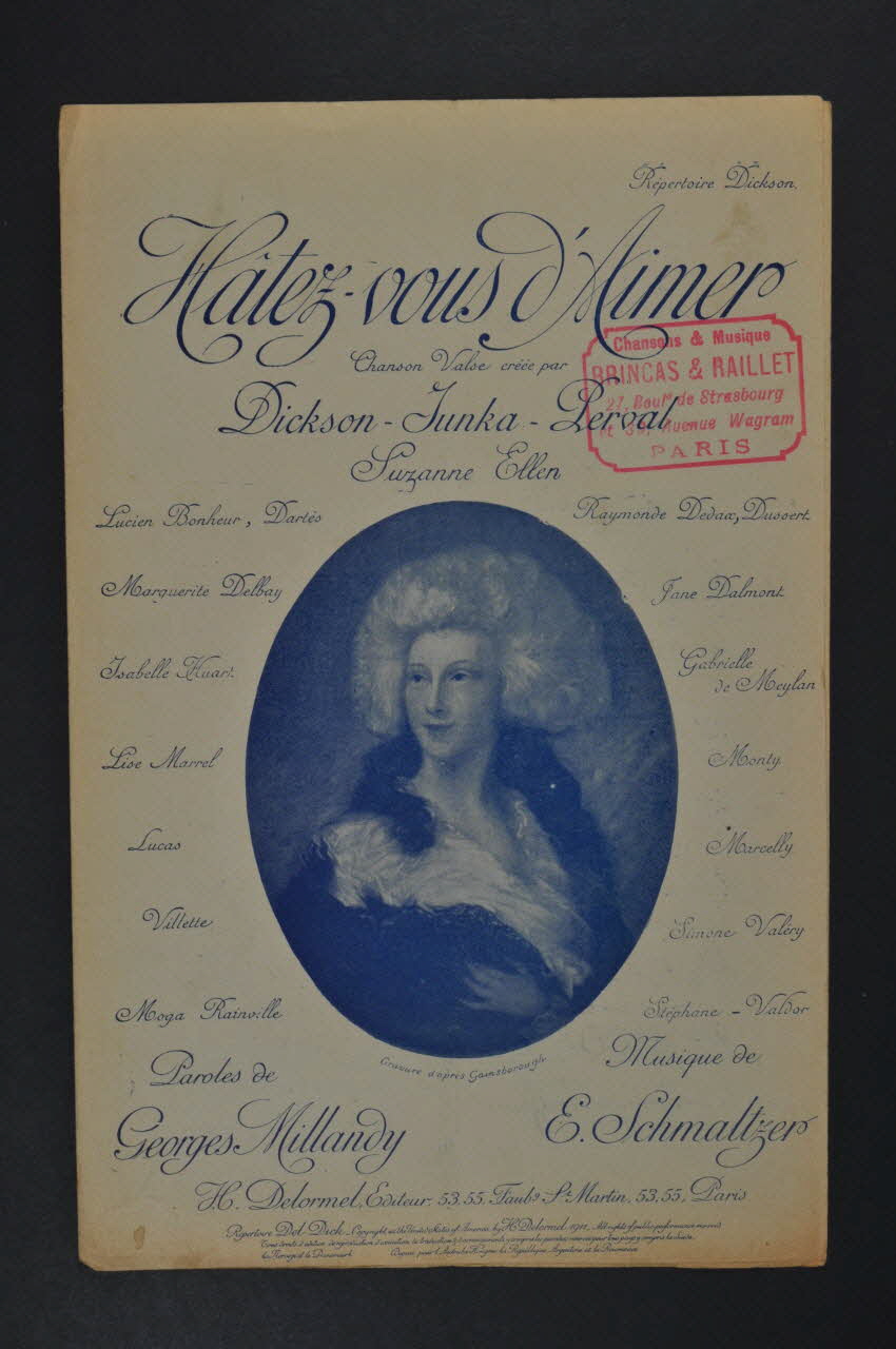 E. Schmalzer ; Georges Millandy ; Henri Dickson ; Léonce Junka ; Derval ; H. Delormel chanson petit format Île-de-France, France 1911 1965.172.10 Photo Mucem
